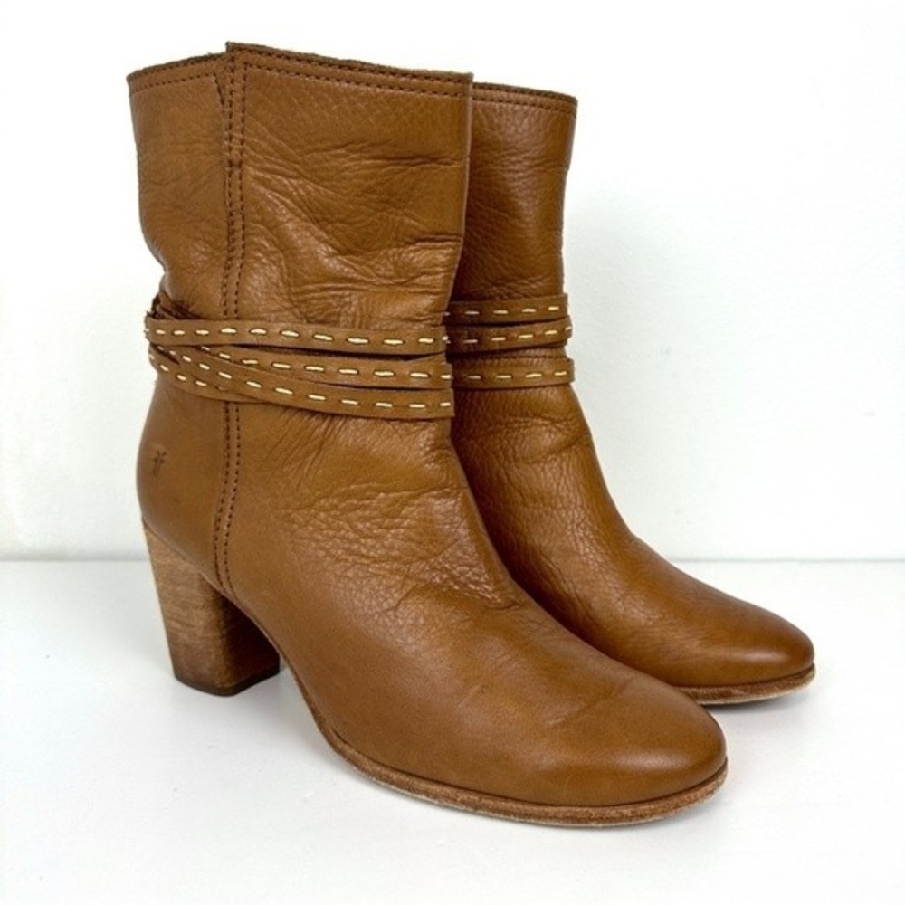 Frye Womens Naomi Pickstitch Mid Boots Leather Whiskey - Picture 2 of 11